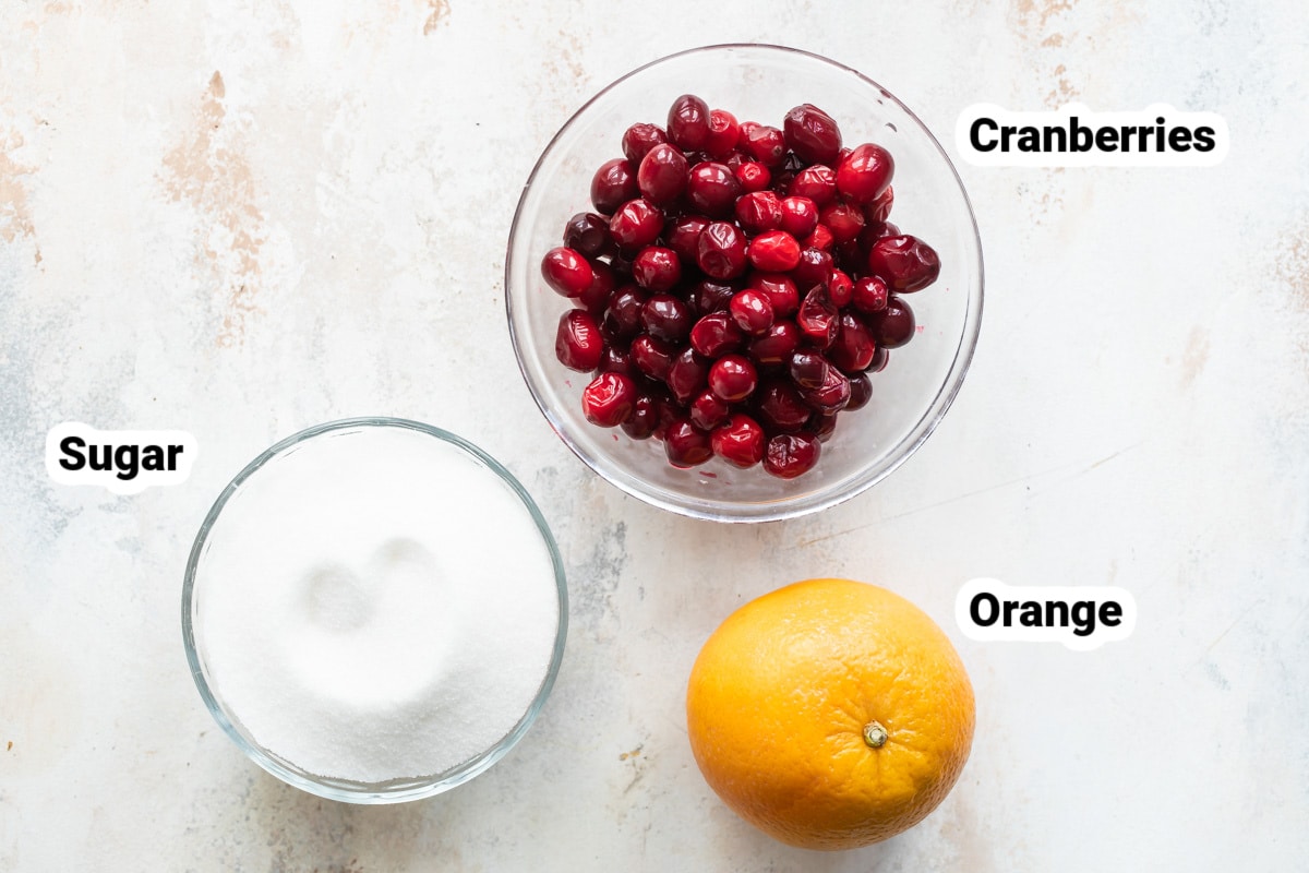 Labeled ingredients for cranberry relish.