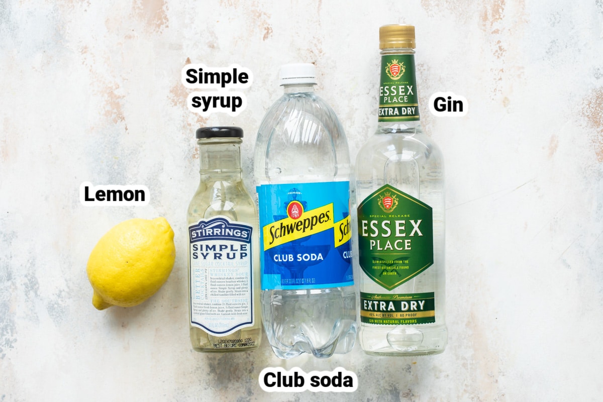 Labeled ingredients for gin fizz.