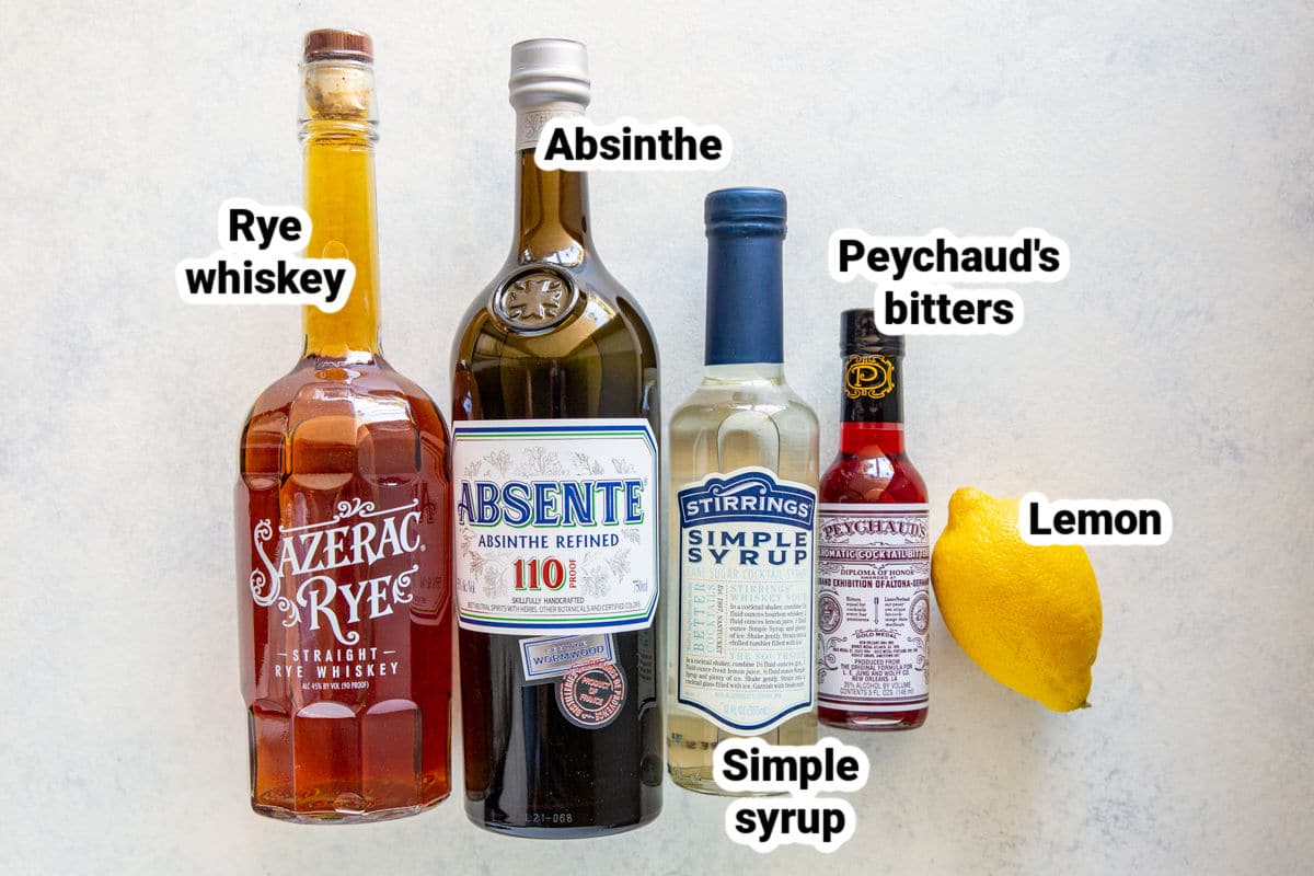 Sazerac cocktail ingredients.