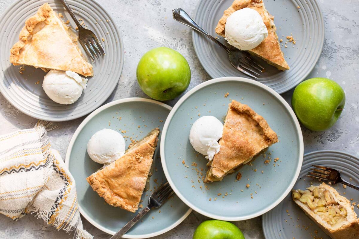 Five slices of apple pie a la mode.