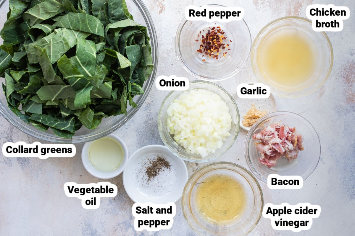 Labeled ingredients for collard greens.