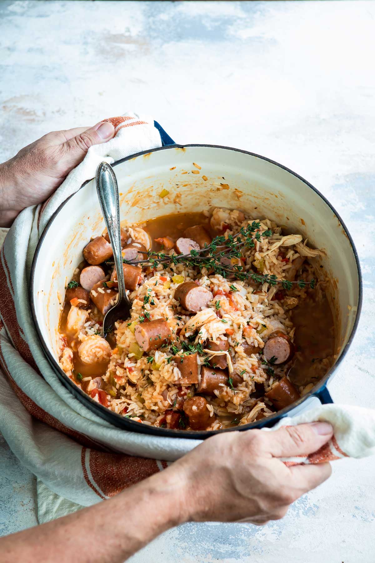 Wisconsin Style Jambalaya in a Dutch oven.