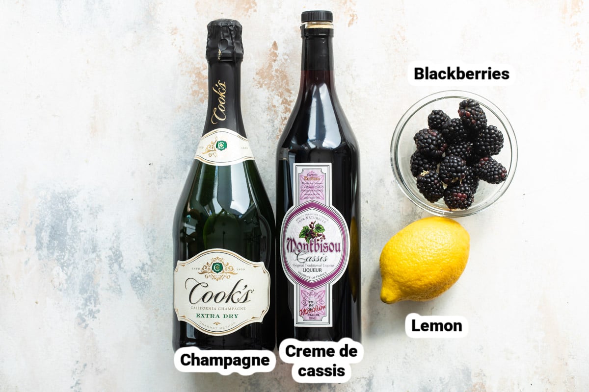 Labeled ingredients for Kir Royale.
