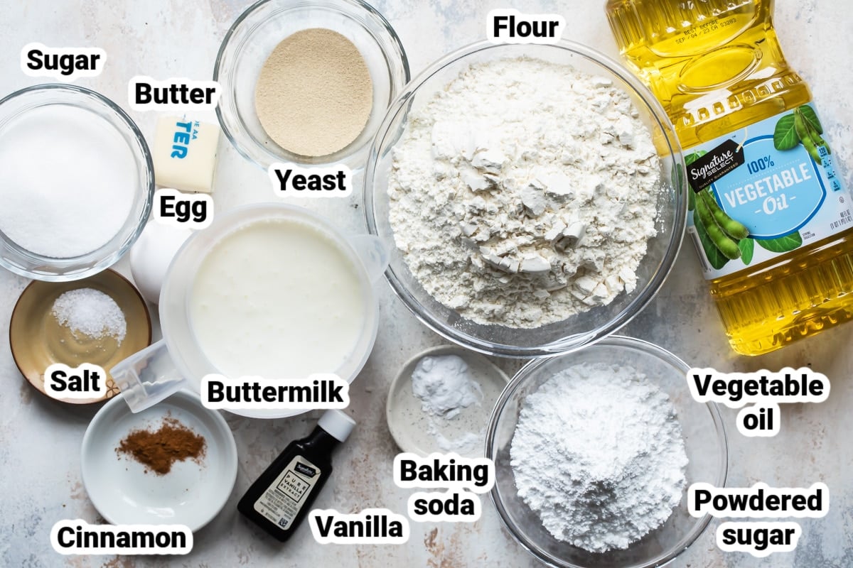 Labeled ingredients for beignets.