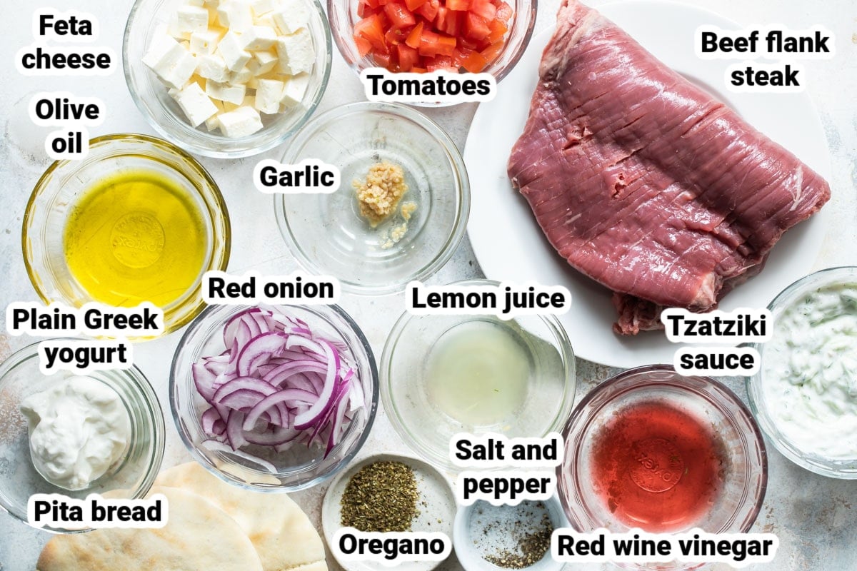 Labeled ingredients for beef gyros.