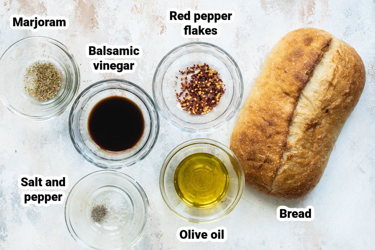 Labeled ingredients for bread dipping oil.