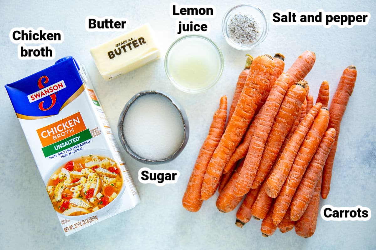 Labeled ingredients for glazed carrots.