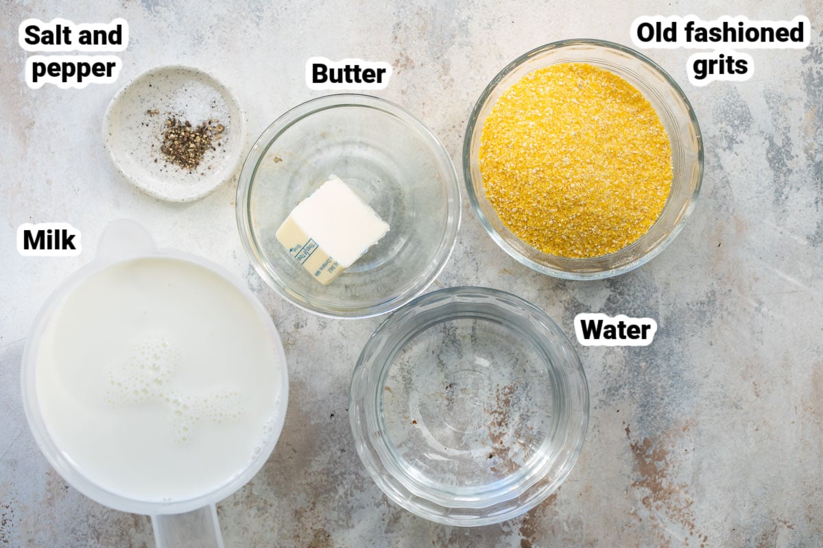 Labeled ingredients for making grits.