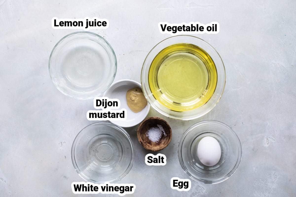 Labeled ingredients for mayonnaise.