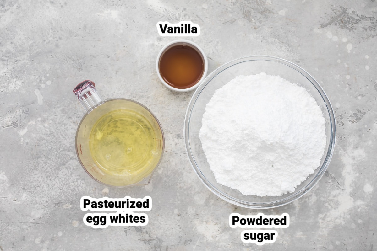 Labeled ingredients for royal icing.