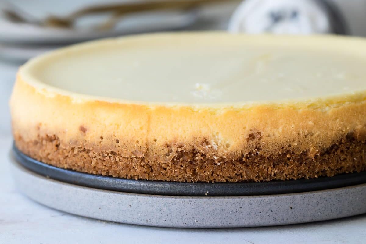 A baked vanilla cheesecake.