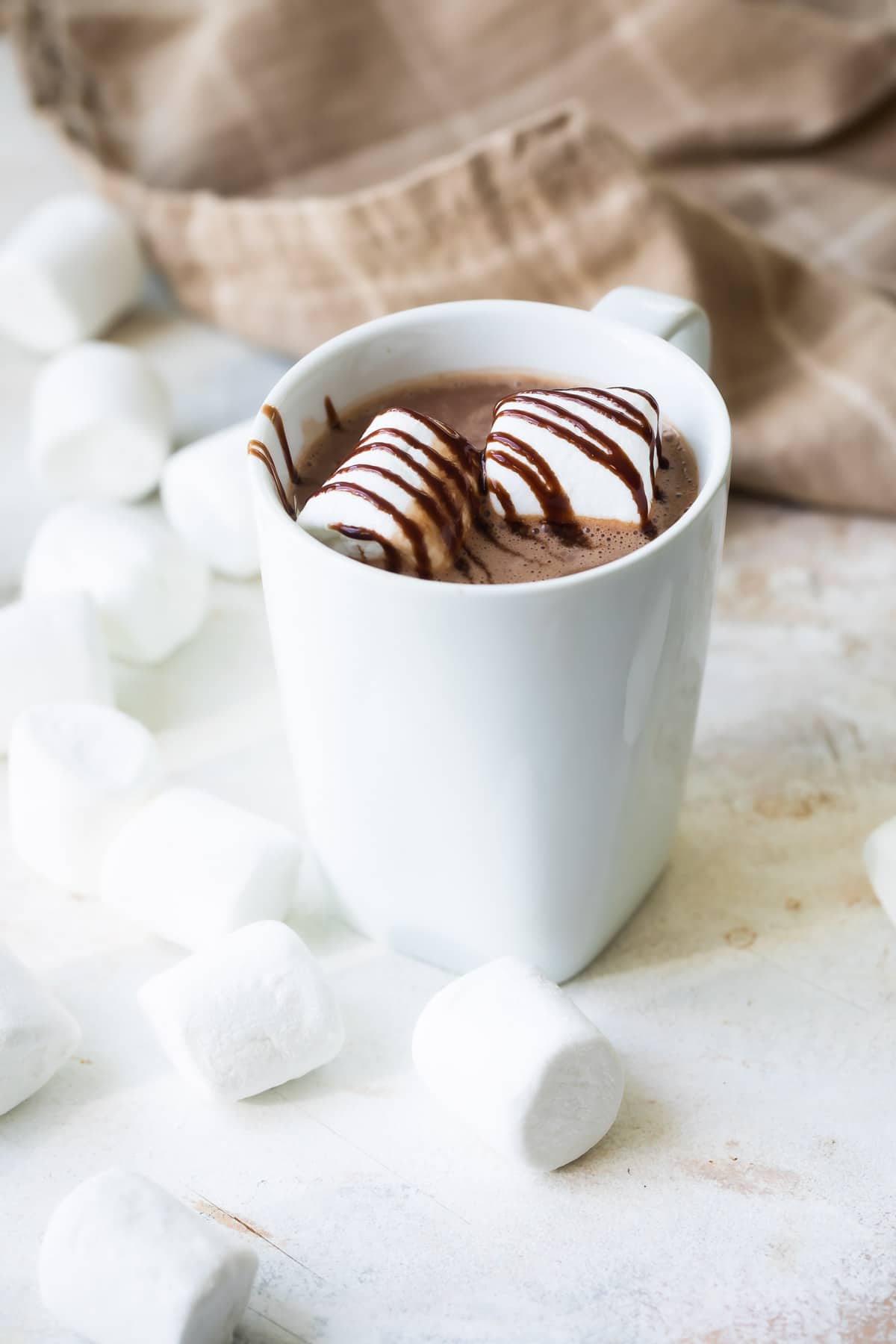 Hot chocolate in a latte mug.
