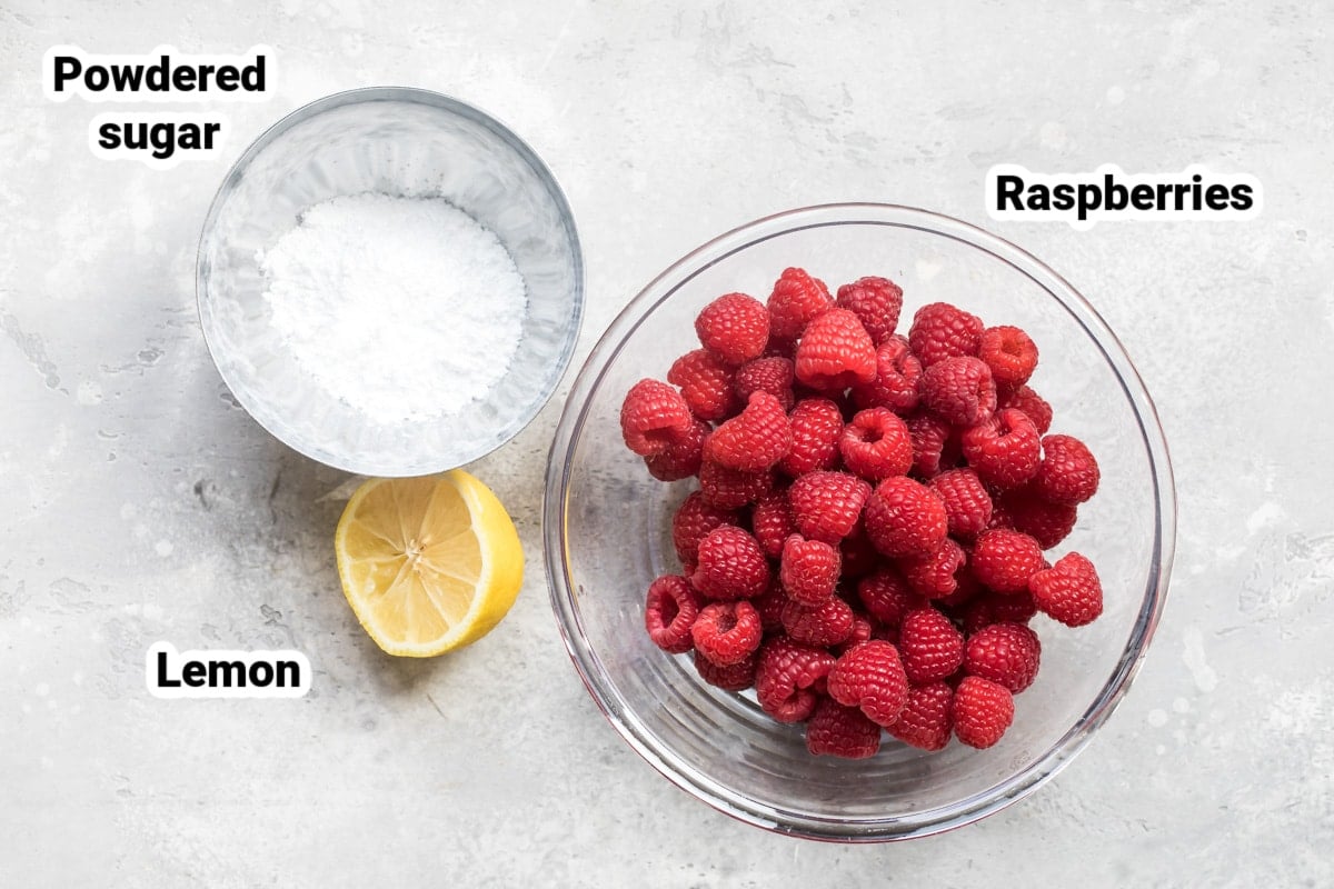 Ingredients labeled for Raspberry Coulis.
