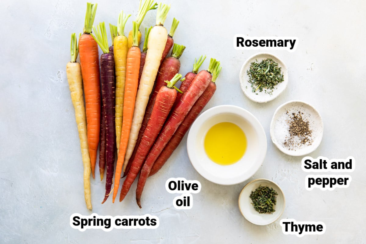 Labeled ingredients for roasted carrots.