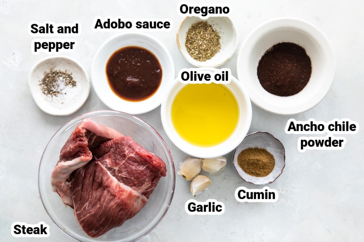 Labeled ingredients for Copycat Chipotle Steak.