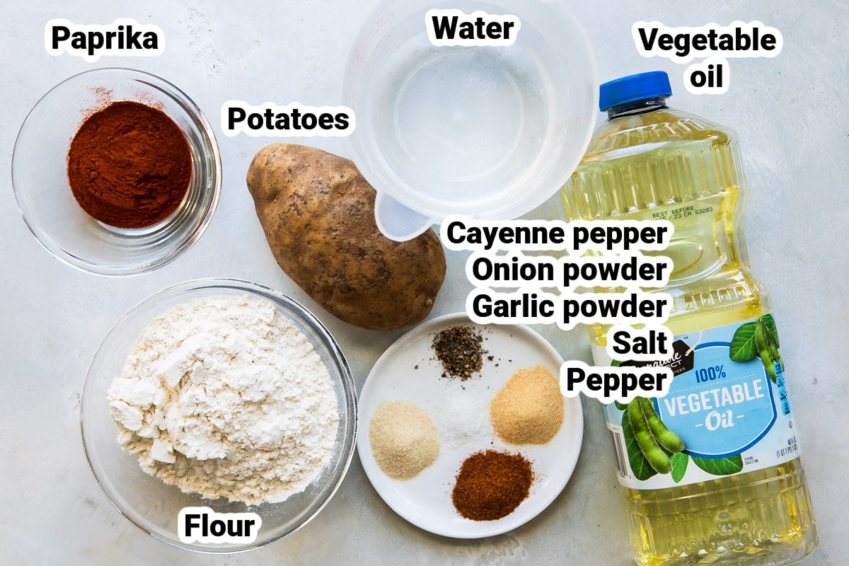 Labeled ingredients for curly fries.