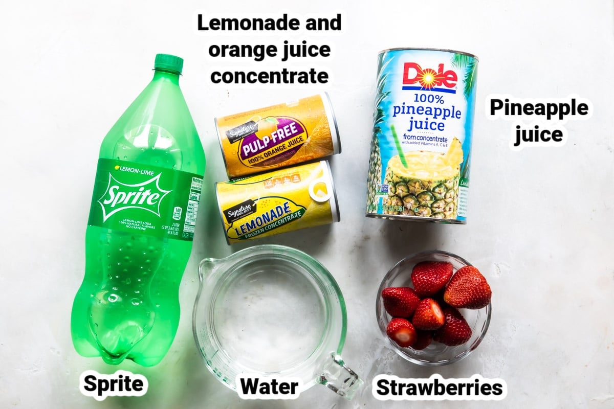 Labeled ingredients for fruit punch.