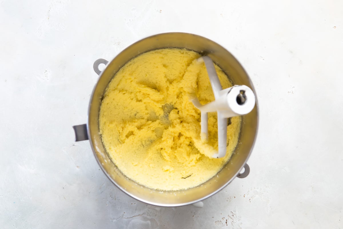 A mixing bowl of lemon cookie dough.