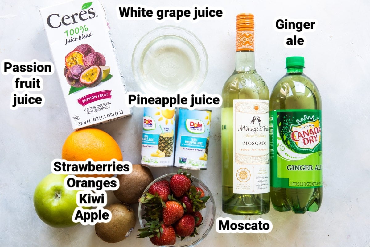 Labeled ingredients for moscato sangria.