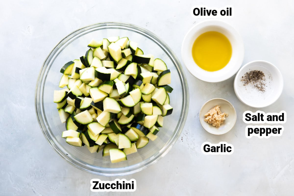 Labeled ingredients for roasted zucchini.