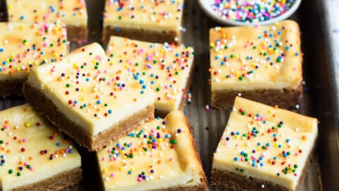 A pan filled with sugar cookie bar squares.