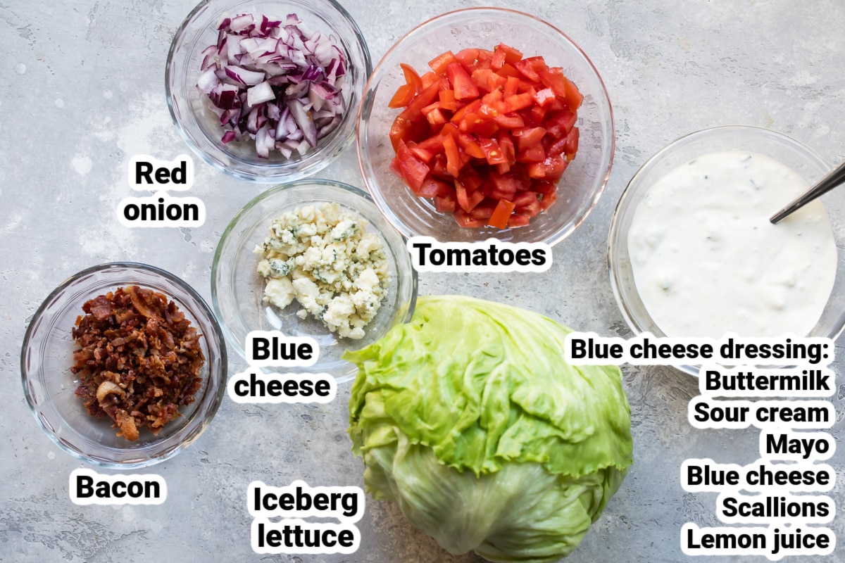 Labeled ingredients for a wedge salad.