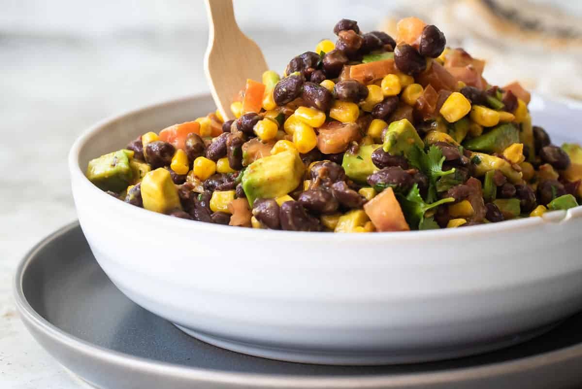 Black bean salad in a bowl.