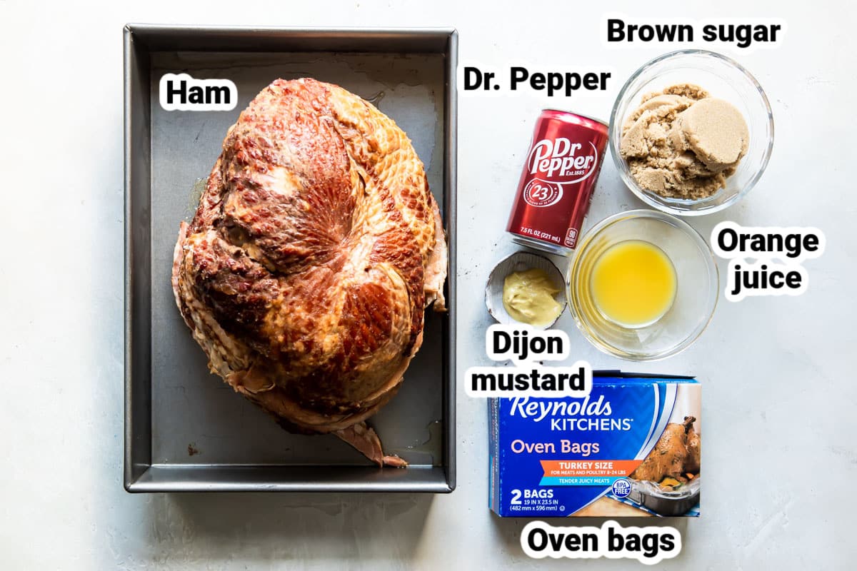 Labeled ingredients for Dr. Pepper Ham.