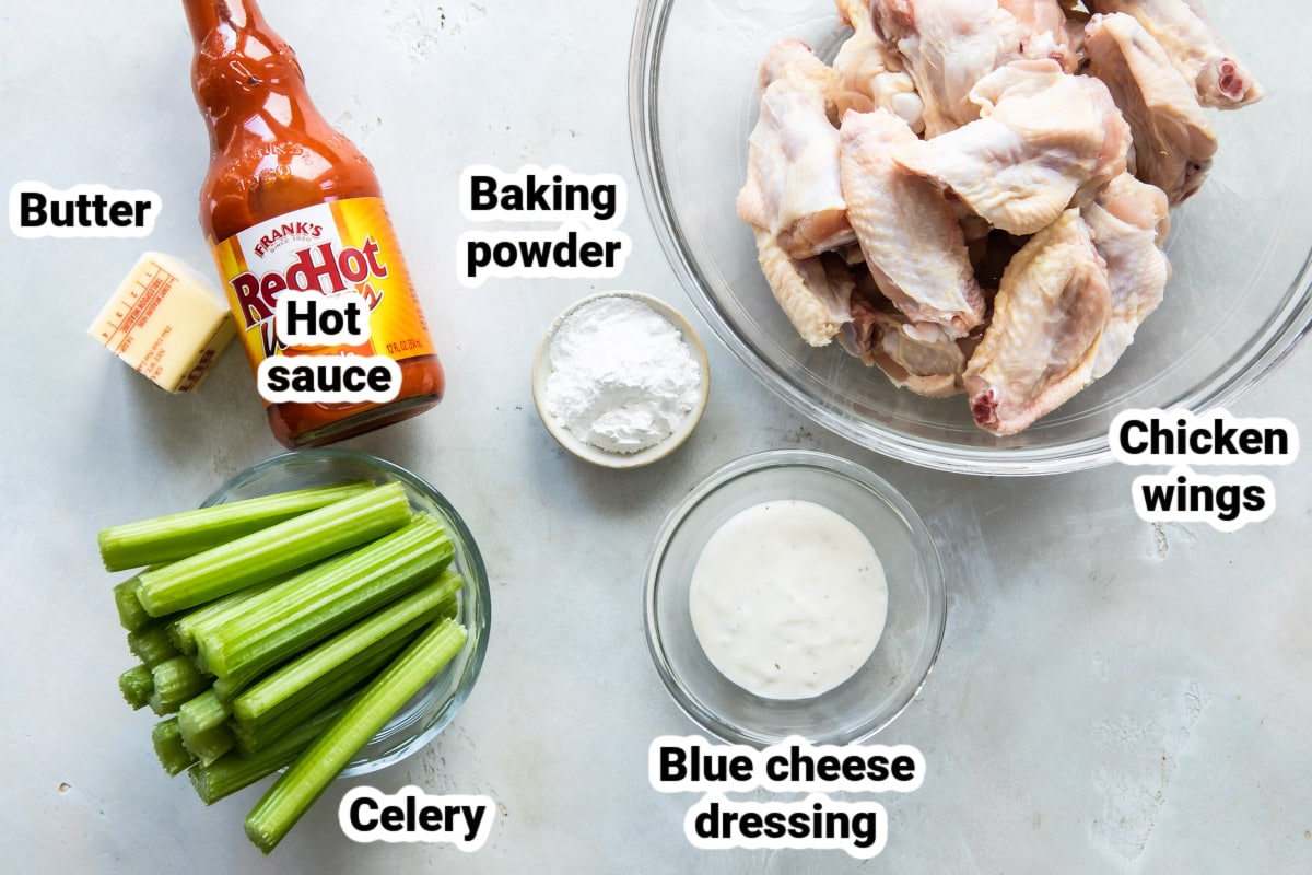 Labeled ingredients for baked buffalo wings.