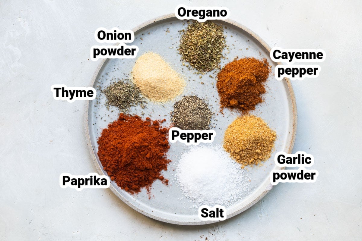 Labeled ingredients for creole seasoning.