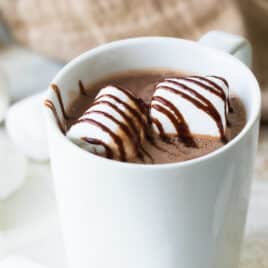 Hot chocolate in a latte mug.