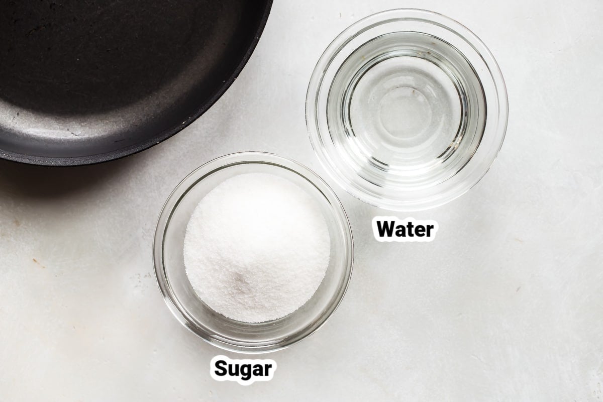 Labeled ingredients for how to make simple syrup.