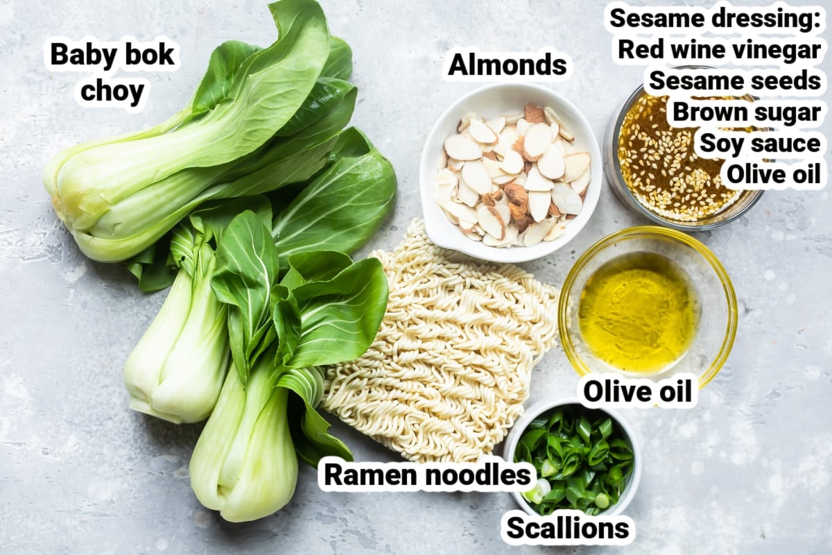 Labeled ingredients for baby bok choy dressing.