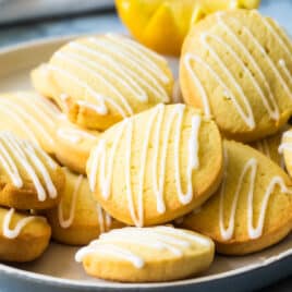 Lemon cookies on a gray plate.