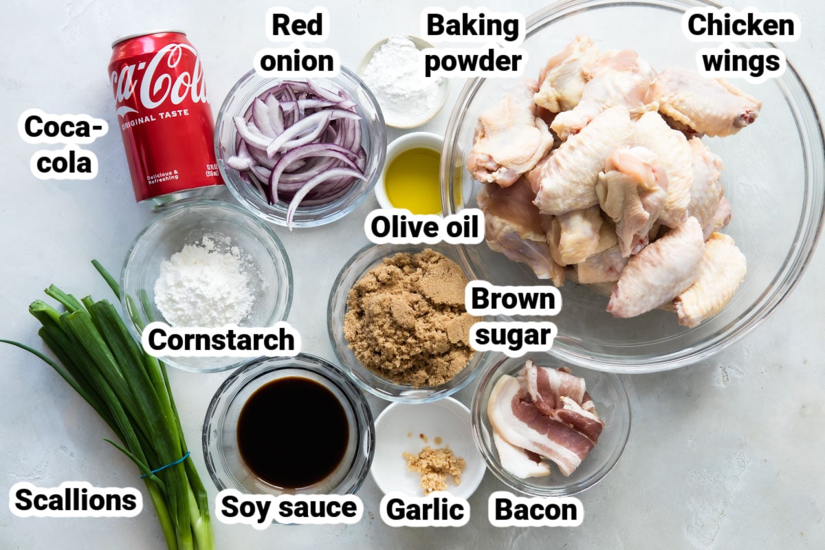 Labeled ingredients for Coca Cola chicken wings.