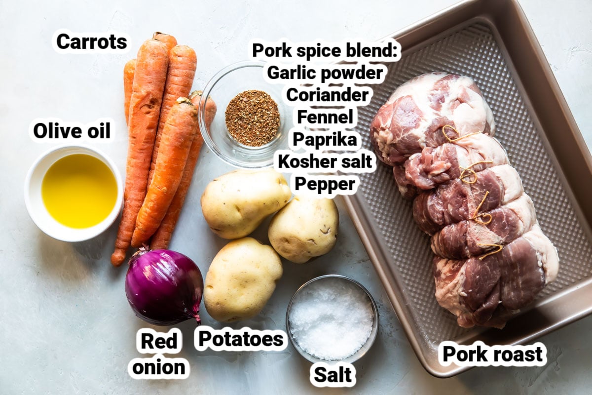 Labeled ingredients for pork roast.
