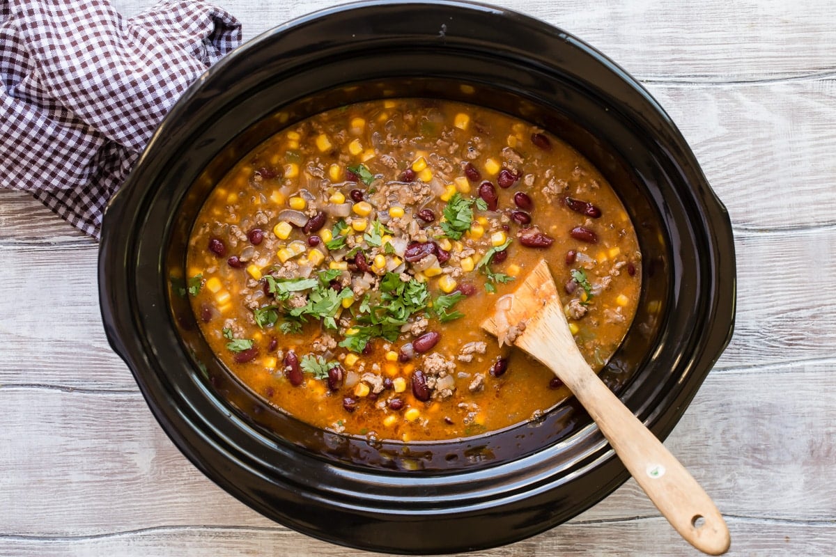 Taco Soup in a slow cooker.