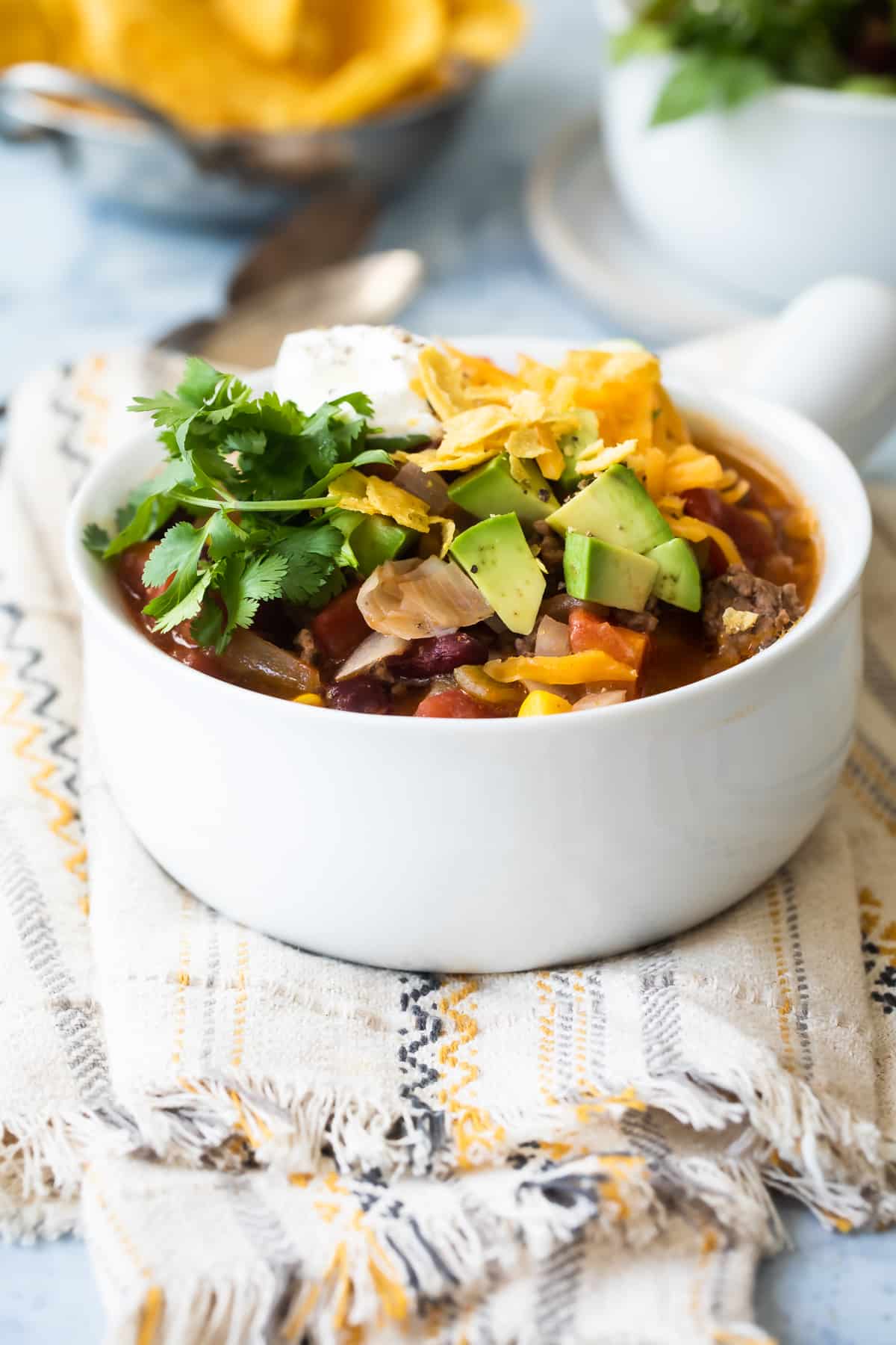 Bowls of Slow Cooker Taco Soup.