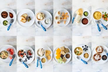 12 Toddler Lunch Ideas plated with silverware.