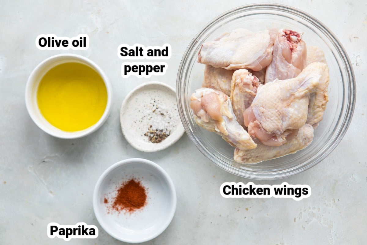 Labeled air fryer chicken wing ingredients.
