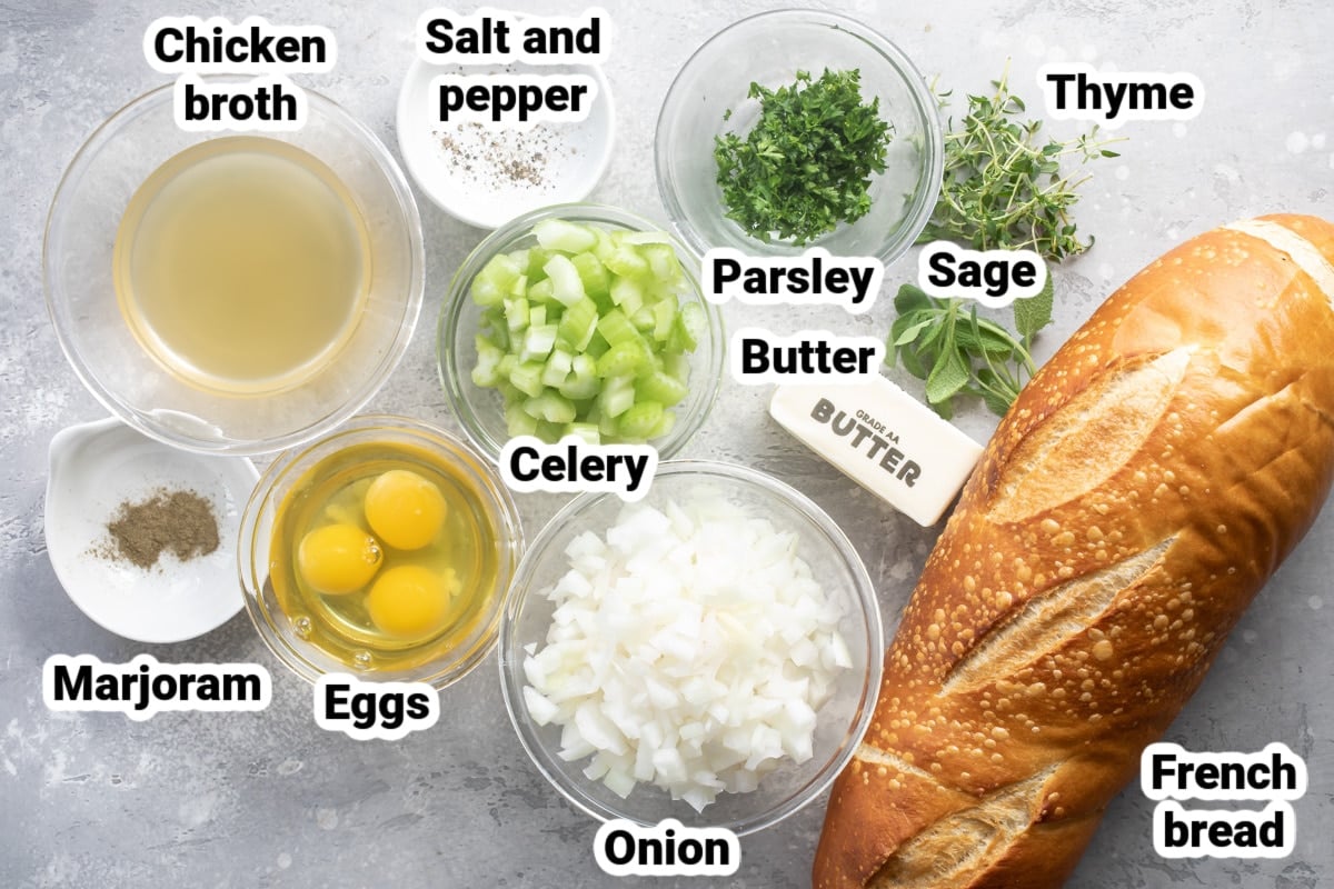 Labeled ingredients for classic bread stuffing.