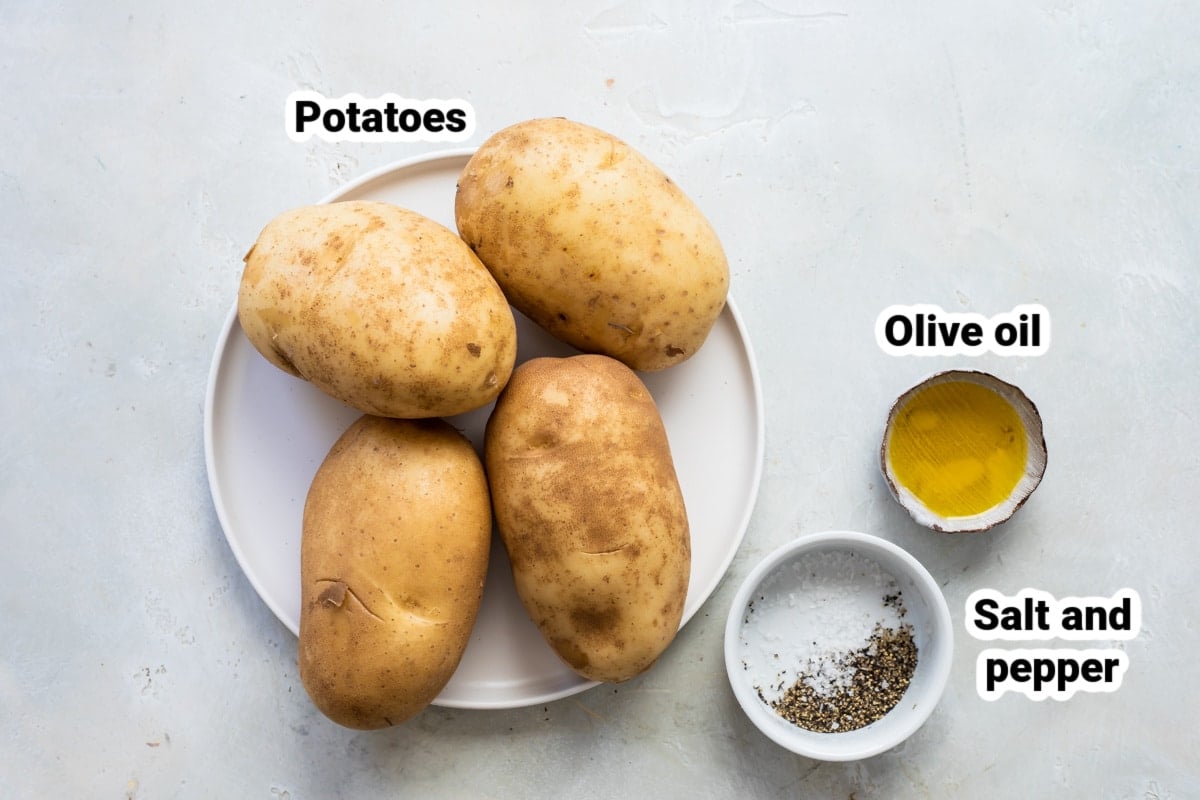 Labeled ingredients for baked potatoes.
