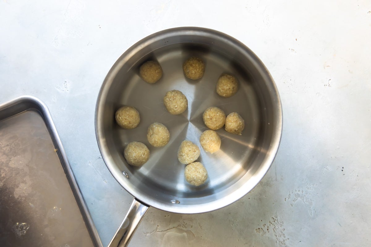Making matzo balls for matzo ball soup.