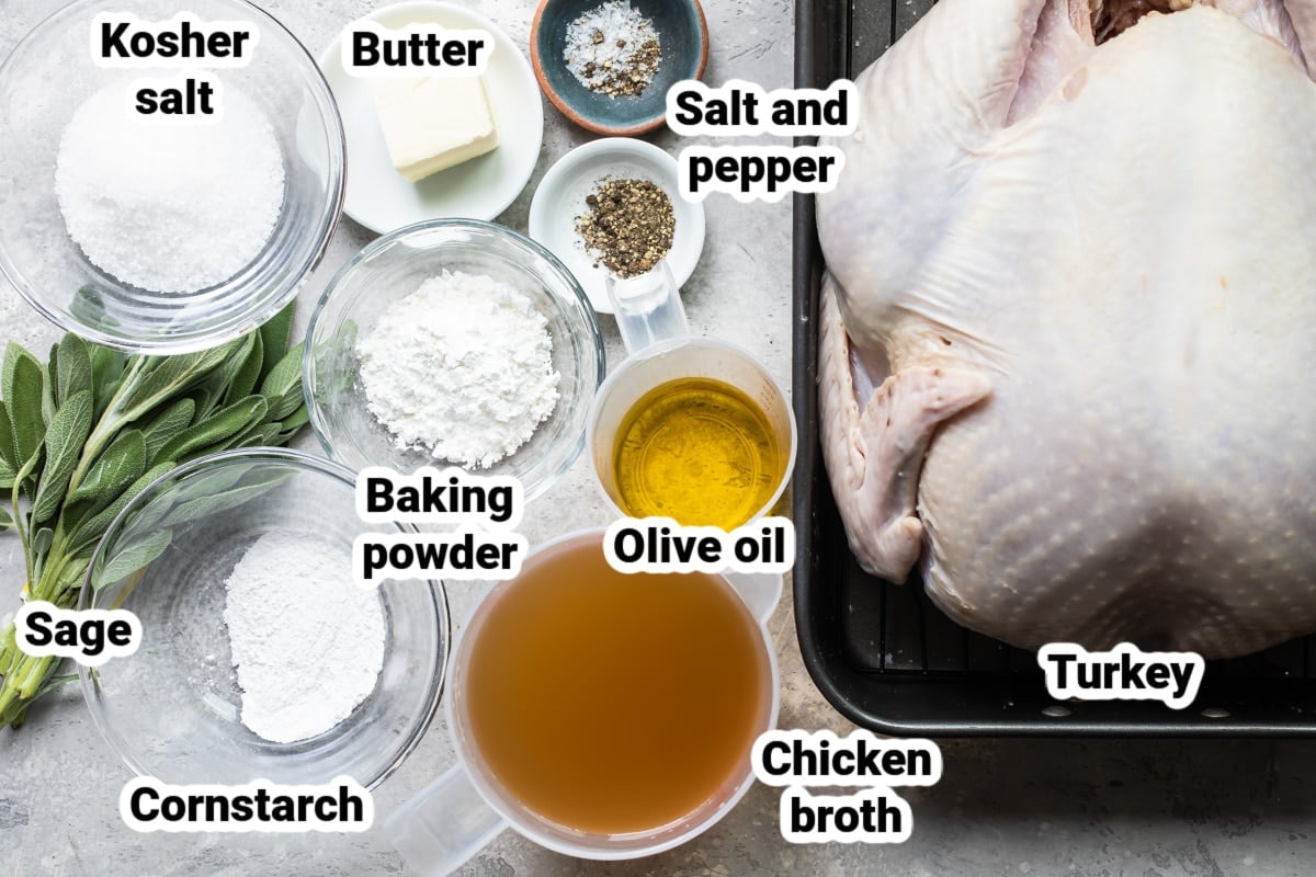Labeled ingredients for perfect roast turkey.