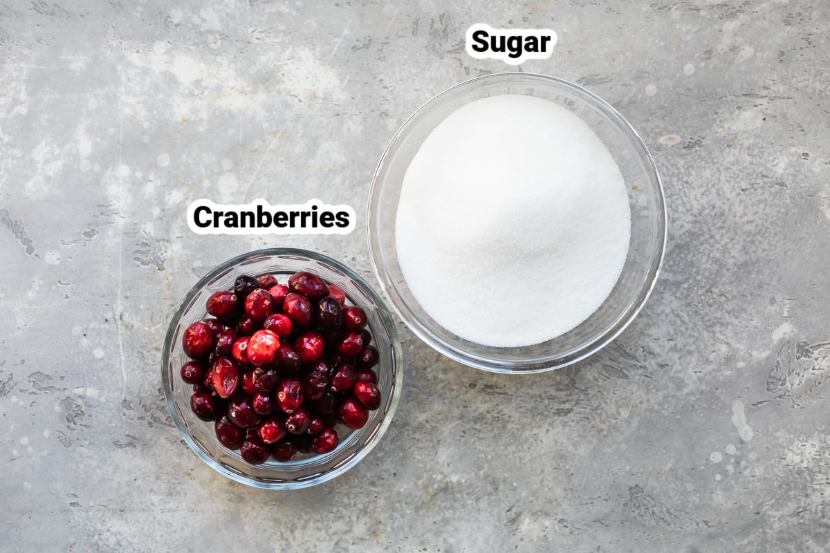Labeled ingredients for sugared cranberries.