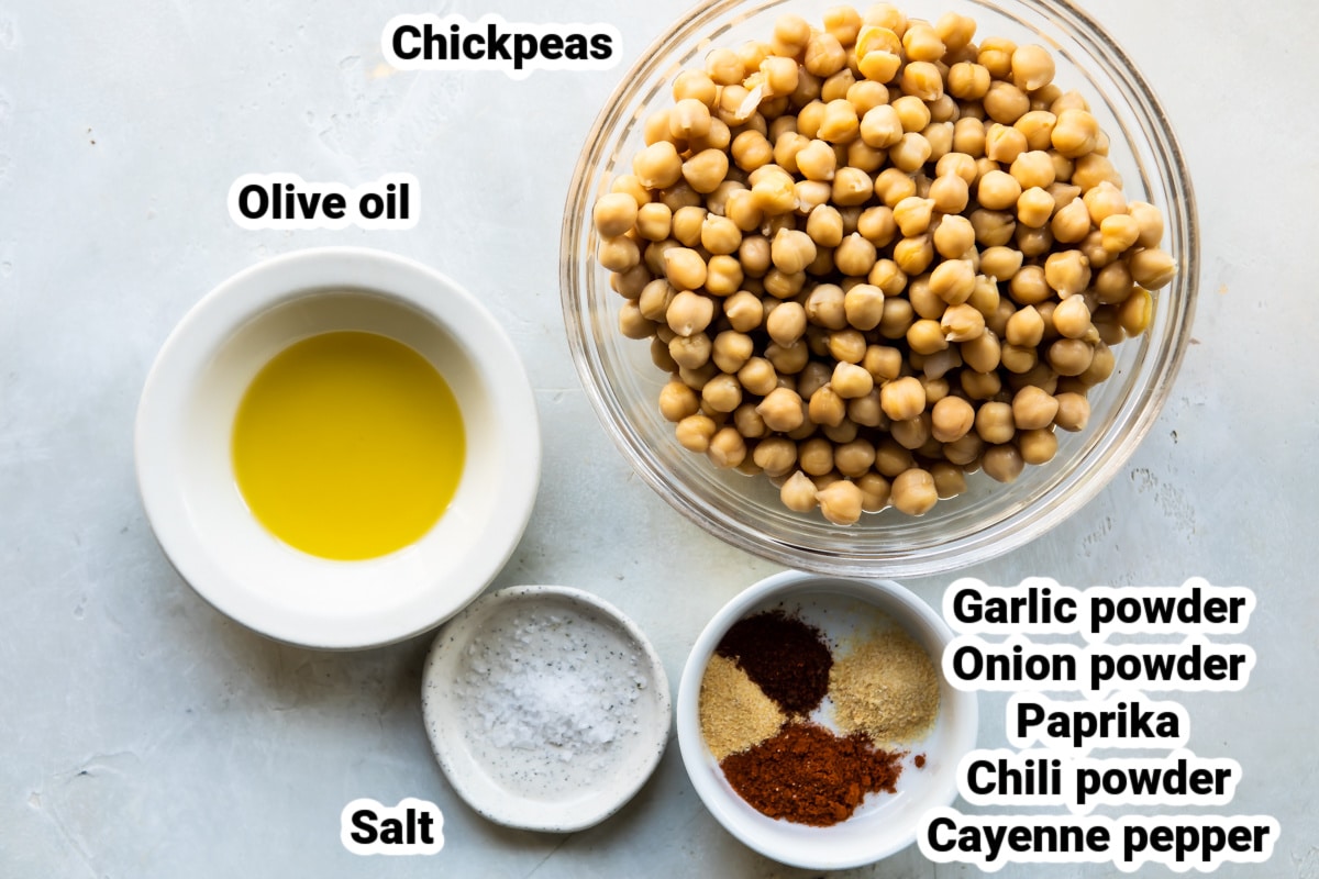 Labeled ingredients for roasting chickpeas.