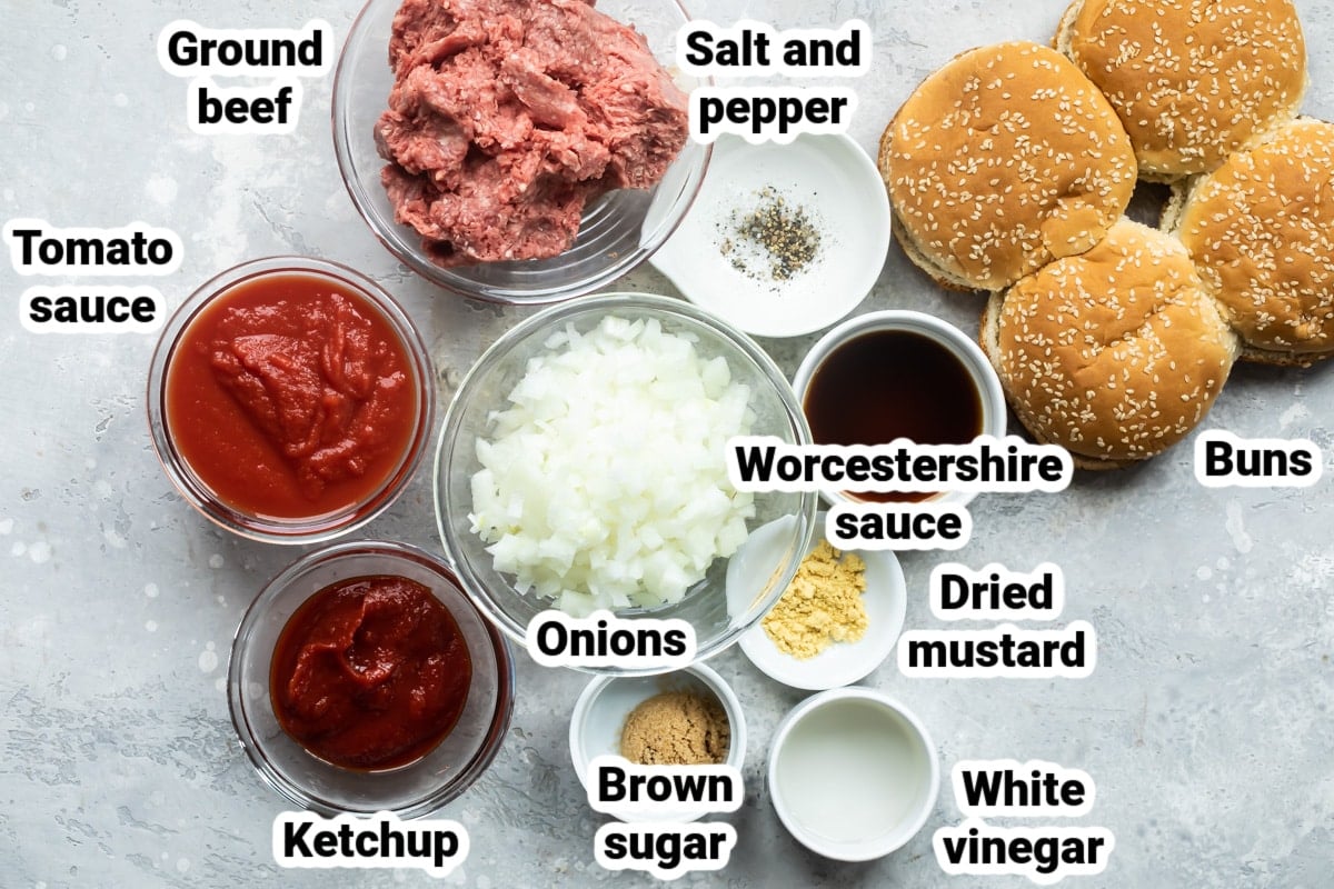 Labeled ingredients for the best sloppy joes.
