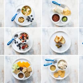 12 Toddler Lunch Ideas plated with silverware.