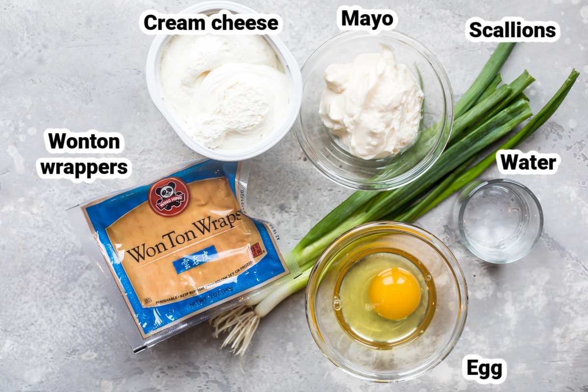 Labeled ingredients for cream cheese wontons.