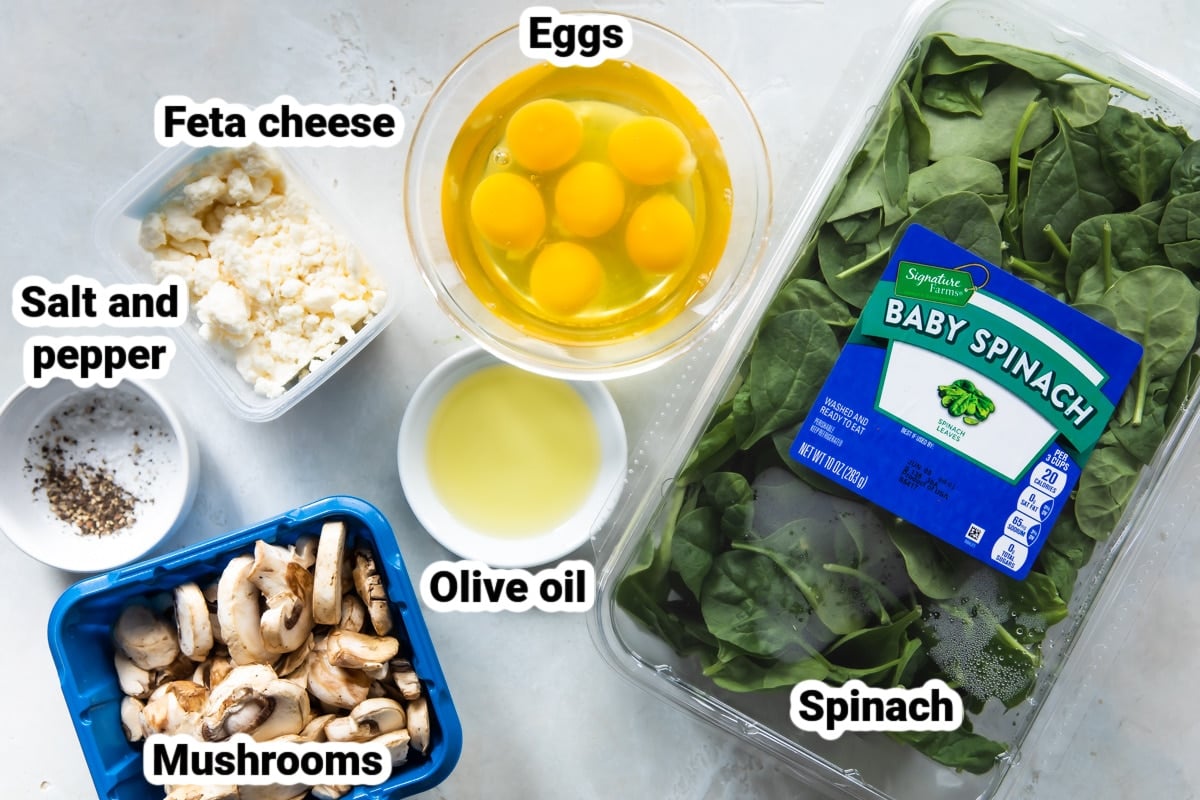 Labeled ingredients for egg muffins.